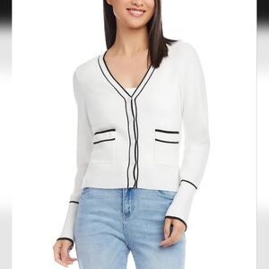 Karen Kane Contrast Trim Cardigan Black White L